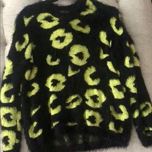 Topshop black and neon plush sweater